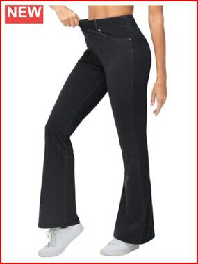 Women's Pull On Flare Jeggings Stretchy Bell Bottom Jeans High Rise